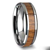 Wholesale Titanium Steel Wedding Ring With Teak Wood Wood Inlay And Polished Beveled Edges Comfort Fit Lightweight Durable Wooden Wedding Band