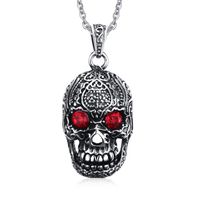 Wholesale Punk Style Necklace Stainless Steel Skull Red Shiny Rhinestones Beaded Woven Pendant Accessories BXG011 Men s Hip Hop Rock Jewelry