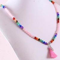 Wholesale Pendant Necklaces Women Long Necklace Bracelet Natural Mala Gem Stone Round Bead Tassel Chakra Pink Crystal Reiki Boho quot H0741