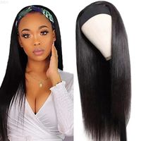 Wholesale Brazilian Straight Human Hair for Black Women Affordable Pre Attached Scarf Full Machine Made Headband Wig