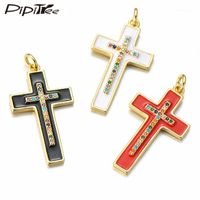 Wholesale Charms Pipitree Multi Color Enamel Cubic Zirconia Cross Pendant Fit Women Necklace Bracelet Earrings Religious Jewelry1