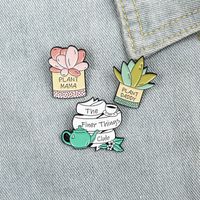 Wholesale Creative Cartoon Cute Character Plants Enamel Pins Pink Green Teapot Daddy Mom Cactus Brooches Gift For Friend Lapel Pins Clothes Bag