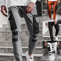 Wholesale Men s Pants Mens Casual Solid Multi pocket Trousers Streetwear Slim Drawstring Cargo Pencil Male Fashion Thin Jogging Sweatpants