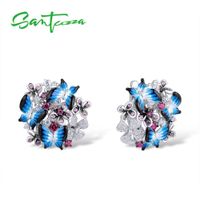 Wholesale Santuzza Silver Earrings For Women Sterling Silver Earrings Cubic Zirconia Delicate Blue Butterfly Fashion Jewelry Enamel