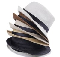 Wholesale Vogue Men And Women Hat Kids Children Straw Hats Cap Soft Fedora Panama Belt Hats Outdoor Stingy Brim Caps Spring Summer Beach