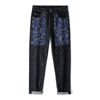 Wholesale Men s Jeans Ins Men Black Patchwok Pocket Print Chinese Character Male Casual Denim Pants Streetwear Hip Hop Amazing Trouser
