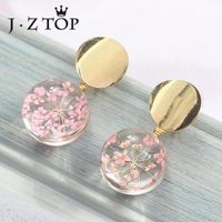 Wholesale Stud JZTOP Cute D Flower Crystal Ball Earrings For Woman Romantic Sakura Transparent Round Earring Female Wedding Jewelry1