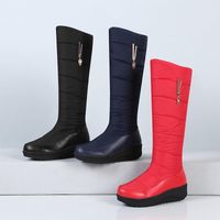Wholesale Boots Snow Women Shoes Warm Plush Knee High Winter Waterproof Down Platform Wedges Middle Heels Red Cotton1