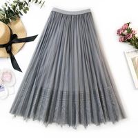 Wholesale Skirts Spring High waist Mid length Lady style Skirts Women s Thin Pleated Lace Stitching And Large