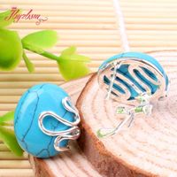 Wholesale Stud x20mm Oval Stone Turquoises Coral Jad Inlaid Marcastie White Tibetan Silver Fashion Jewelry Earrings For Women Pair1