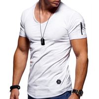Wholesale V Collar Tshirt Men Fitness T Shirt High Street Summer Short Sleeve Zipper T Shirts Tops Plus Size S XL kg