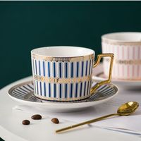 Wholesale Gold Striated Ceramic Coffee Cup Saucer Set Expresso Cup ml Nordic Tea Cup Porcelain Tea Set Teacup Cafe Espresso Cups T200506
