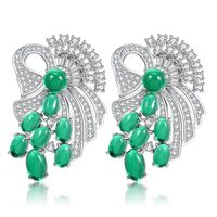 Wholesale Stud EYER High Quality Fashion Luxury Green Cubic Zirconia White CZ Silver Plated Feather Big Earrings For Women Brincos Jewelry