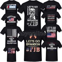Wholesale Lets Go Brandon Letter Black T shirt American Flag Printing Casual Short sleeved T shirt Sports T shirt Men and Women Can Wear