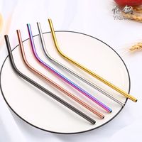 Wholesale 6 MM Stainless Steel Straw Reusable Drinking Straws Colorful Metal Cleaning Brush kitcheen Party Wedding Bar coffee Tools bend