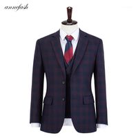 Wholesale Men s Suits Blazers Custom Made High Quality s Worsted Pure Wool Light Blue Windowpane Business Suit Men Slim Fit Suit jacket pan