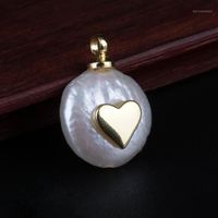 Wholesale Charms Solid Gold Heart Tiny Flat Coin Natural Freshwater Pearl Bead Charm For Jewelry Diy Making Choker Earring1