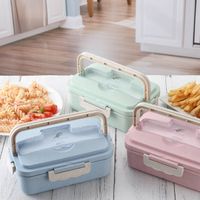 Wholesale Wheat insulation lunch box student three compartment plastic microwave lunch box lunch box office worker male and female students
