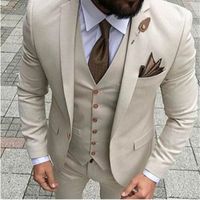Wholesale Latest Coat Pant Designs Beige Men Suit Prom Tuxedo Slim Fit Piece Groom Wedding Suits For Men Custom Blazer Terno Masuclino