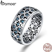 Wholesale BAMOER Sterling Silver Petals of Love Sweet Clover Blue CZ Finger Rings for Women Engagement Jewelry S925 Gift SCR064