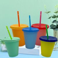 Wholesale Hot oz Color Changing Cup Magic Plastic Drinking Tumblers with Lid and Straw Reusable Candy Color Cold Cup Summer Beer Mugs T500345