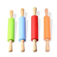 Wholesale Non Stick Wooden Handle Silicone Rolling Pin Pastry Dough Flour Rollers Kitchen Baking Cooking Tools Pizza Pasta Roller