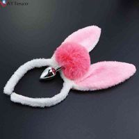 Wholesale NXY Anal Toys Ay Kawaii Bunny Tail with Ears Female Butt Plug Cute Rabbit Plushear Metalanal Plugwomen Gay Gifts for Lover Sex