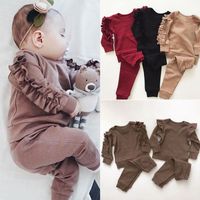 Wholesale Newborn Baby Boys Girls Ruffles Decor Sweatshirt Pants Solid Long Sleeve Infant kids Fall clothes Color