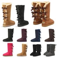 Wholesale 2021 New arrival women classic snow boots bow fur boot for winter chestnut black Grey girl size fashion outdoor