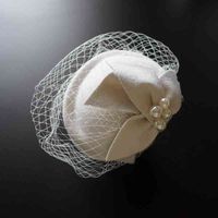 Wholesale 2022 Bridal Wedding Headwear White Veil Pillbox Cap Woman Pearls Felt Headpiece Flower Beret Ladies Wool Fascinator