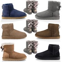 Wholesale Women Boots for Girls Classic Knee Tall Winter Snow Boot Womens Booties Black Navy Blue Pink Satin Middle Ankle Short Bow Mini Fur Boots Size