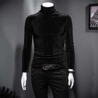 Wholesale Stylish Tee Long Sleeves Velvet Shirts Casual Men Clothing Flannel shirts High Neck Pullover s Sleeve Knitting Fall