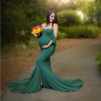 Wholesale Mermaid Maternity Cotton Dresses Photo Shoot Pregnant Women Sexy Shoulderless Pregnancy Baby Shower Photography Props Clothes