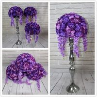 Wholesale Decorative Flowers Wreaths Artificial Balls Table Centerpiece Wedding Purple Road Lead Flower Hydrangea And Dahlia Rose