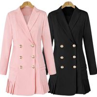 Wholesale Women s Trench Coats Dress Suits For Women Long Blazer Jacket Runway Designer Double Breasted Office Ladies Elegant Pleated Mini Plus Size X