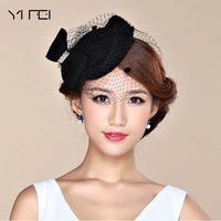 Wholesale Stingy Brim Hats Fascinator For Women Winter Embroidered Veil Cotton Felt Pillbox Formal Cocktail Party Wedding Dress Fedoras