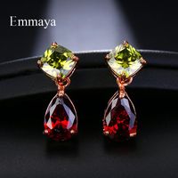 Wholesale Stud Emmaya Shiny Colorful Zircon Earrings Garnet Green Color Crystal Jewelry For Women Fashion Party Wedding Gift
