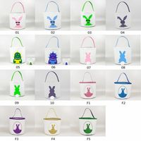Wholesale DHL Happy Easter Burlap Bunny Ears Handbag Canvas Rabbit Basket Cute Candy Bucket for Holiday Kids Gifts
