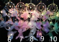 Wholesale Girl Heart Dream Catcher National Feather Ornaments Lace Ribbons Feathers Wrapped Lights Girls Room Decor Dreamcatcher