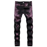 Wholesale Men s Jeans Light Luxury Mens Slim Fit Tie Dye Denim Pants High Quality Hole Ripped Decorating Purple Street Fashion Sexy Casual