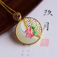 Wholesale Silver With Natural And Tian Baiyu Lotus Pendant Necklace Chinese Style Retro Small Group Design Women s Brand Jewelry Chains