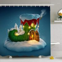 Wholesale Shower Curtain Set with Hooks x72 Children Amazing with Elfs Fairy Green House Decorated Christmas Shape Home Holidays Snow1