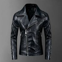 Wholesale High Quality Rivet Motorcyle Leather Jacket Men Jaqueta Motoqueiro Chaqueta Cuero Punk Rock DJ Stage Faux Leather Men Coat