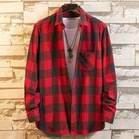 Wholesale Men s Casual Shirts Men s Fashion Outdoor Plaid Brushed Flannel Single Pocket Long Sleeve Slim Fit Youthful Checkered Cotton Shirt