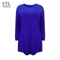 Wholesale YTL Plus Size Women Dress Long Sleeve Solid Tunic Dresses Flare Casual Large Black Blue Day T Shirt Shift Dress M XL H1261