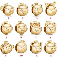 Wholesale Genuine Sterling Silver Fit Pandora Bracelet Charms Yellow Gold December Zodiac Series Animal String Beads Love Heart Blue Crysta Charm For DIY Beads Charms