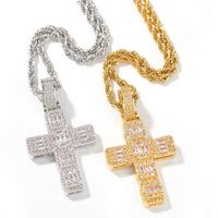 Wholesale Hip Hop Vintage Jewelry White Gold Fill Cross Pendant Stainless steel Chain Full Princess Cut White Topaz CZ Diamond Women Men Necklace Gift