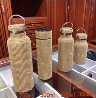 Wholesale Bling Shiny Diamond Water Bottle Stainless Steel Thermos Cup Portable Silver Vacuum Flask Smart Temperature Coffee Mug