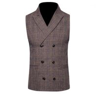 Wholesale Men s Vests Nice Brand Suit Vest Men Jacket Sleeveless Beige Gray Brown Vintage Tweed Fashion Spring Autumn Plus Size Waistcoat Tide1