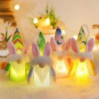 Wholesale LED Light Luminous Easter Hanging Bunny Gnomes Plush Elf Dwarf Long Beard Faceless Old Man Dolls with Rabbit Ears Knit Sweater Party Home Ornaments Kids Gifts GQ6PB3Z
